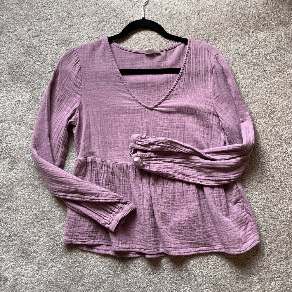 GAP Lavender dusty purple Peplum Long Sleeve airy gauze cotton top. Small medium